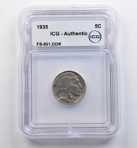 1935 Indian Head Buffalo Nickel FS-801 DDR Authentic ICG *9004