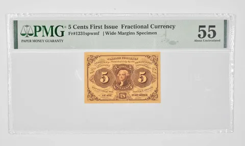 5 Cents 1st Issue US Fractional Postage PMG 55 About UNC Fr#1231 Specimen *0913