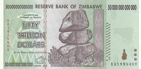 Unc 2008 Zimbabwe 50 TRILLION DOLLARS BANKNOTE AA P-90 New