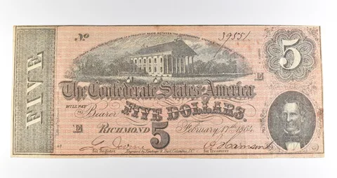 1863 $5 Richmond VA Confederate States Of America Obsolete Note *3883