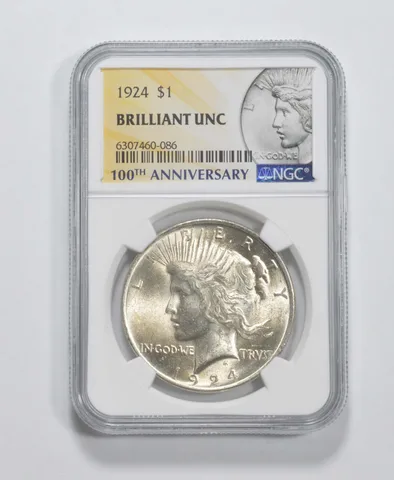 1924 Peace Silver Dollar MS Brilliant Unc NGC 100th Anniv 2021 Label