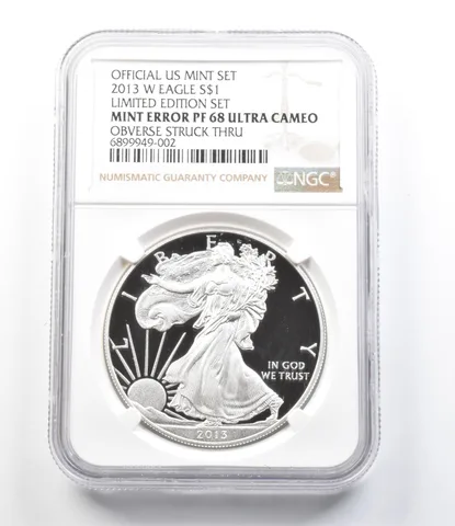 2013-W American Silver Eagle Ltd Ed Error PF68 UCAM Obv. Struck Thru NGC *4226