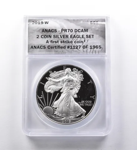 PR70 DCAM 2019-W American Silver Eagle 2 Coin Silver Eagle Set FS ANACS a3005