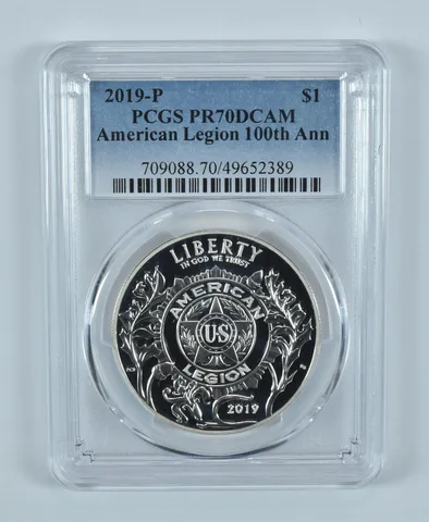 2019-P American Legion Commemorative Silver Dollar PR70 DCAM PCGS Blue Lbl