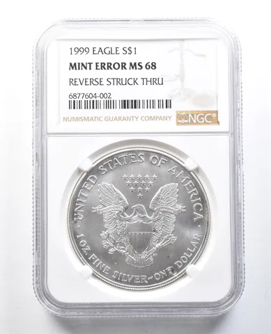 1999 American Silver Eagle Mint Error Reverse Struck Thru MS68 NGC *8272