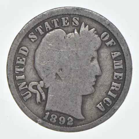 1892-P Barber Dime 90% Silver Average Circ