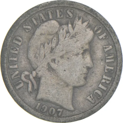 1907-S Barber Dime 90% Silver Average Circ