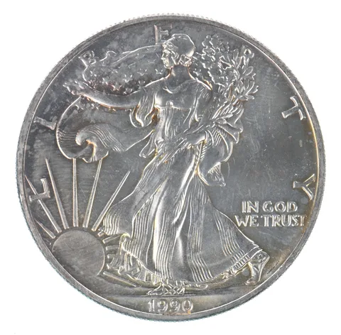 Beautiful Toned - 1990 American Silver Eagle 1 Troy Oz .999 Fine Silver *114
