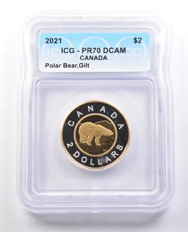 2021 Canada 2 Dollars Gilt Polar Bear PR70 DCAM ICG *9980
