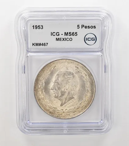 1953 Mo Mexico 5 Pesos KM#467 MS65 ICG Nice Tone Reverse a6869