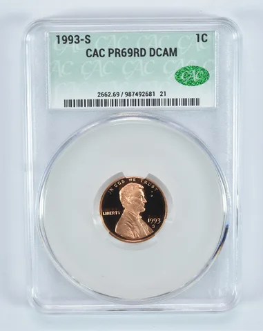 1993-S Lincoln Memorial Cent PR69 RD DCAM CAC CACg