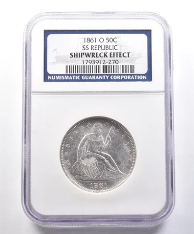 1861-O Seated Liberty Half Dollar SS Republic Shipwreck Effect NGC .887 *4099
