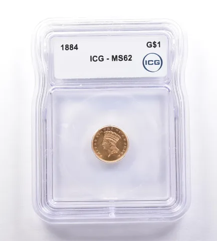 1884 $1 Indian Princess Head Gold Dollar MS62 ICG a9227