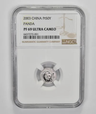 PF69 UCAM 2003 China 50 Yuan - 1/20 Oz. .999 Fine Platinum - Panda - NGC *0385