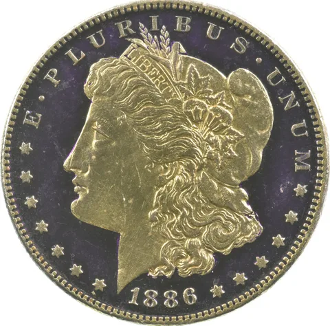1886 Morgan Silver Dollar Colorized Gold Plated Reverse Proof Look a0583