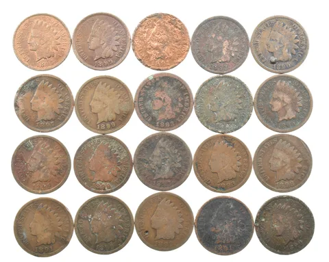 Lot 20 1800's 1890-1899 Indian Head Penny Cents US Coin Collection 2/5 Roll *490