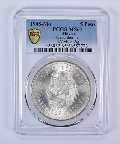 1948 Mo Mexico 5 Pesos Silver Cuauhtemoc KM-465 MS65 PCGS