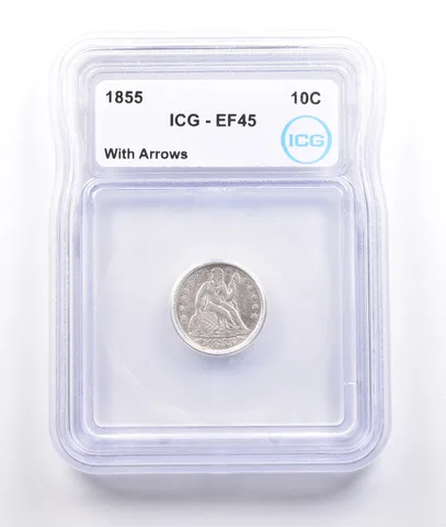1855 Seated Liberty Dime With Arrows EF45 ICG a6852