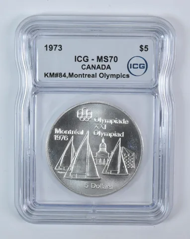 1973 Canada 5 Dollars Silver Montreal Olympics Sailboats MS70 ICG