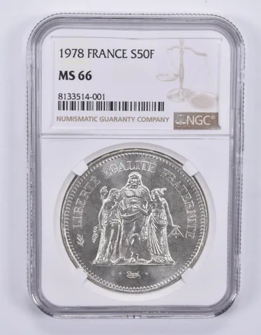 1978 France 50 Francs Silver MS66 NGC Brown Label