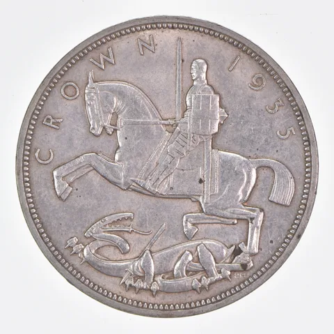 Better Date - 1935 United Kingdom 1 Crown World Coin- Silver *521