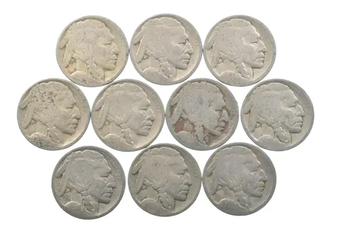 Lot 10 5c RAISED GROUND 1913 Buffalo Nickels First Year Issue! May be P/D/S *621