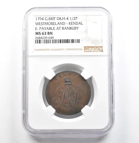 1794 G. Britain Westmorland Kendal Half Penny D&H-4 Banbury MS63 BN NGC *6856