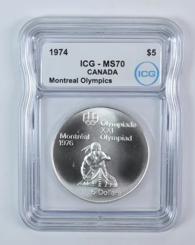 1974 Canada 5 Dollars Silver Montreal Olympics Canoeing MS70 ICG