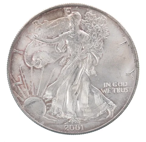 Beautiful Toned - 2001 American Silver Eagle 1 Troy Oz .999 Fine Silver *110