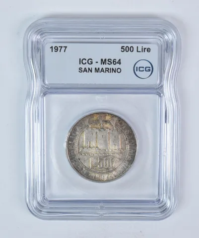 1977 San Marino 500 Lire MS64 ICG Beautiful Tone *5894