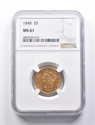 MS61 1848 $5 Liberty Head Gold Half Eagle NGC a1303