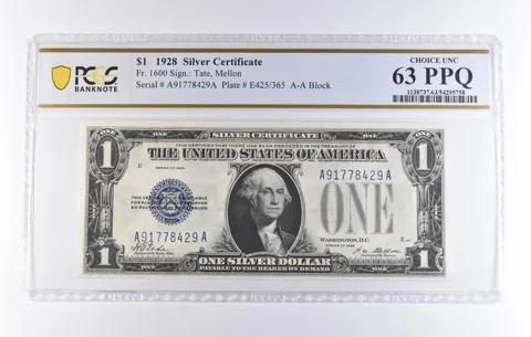 1928 $1 Silver Certificate Fr#1600 Choice Unc 63 PPQ PCGS *8325