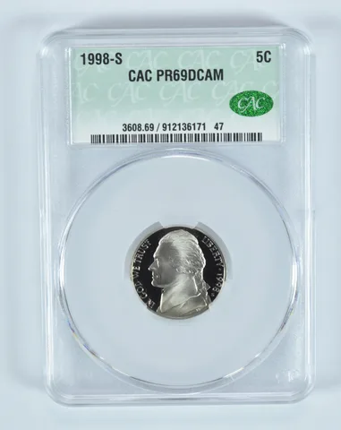 1998-S Jefferson Nickel PR69 DCAM CAC CACg
