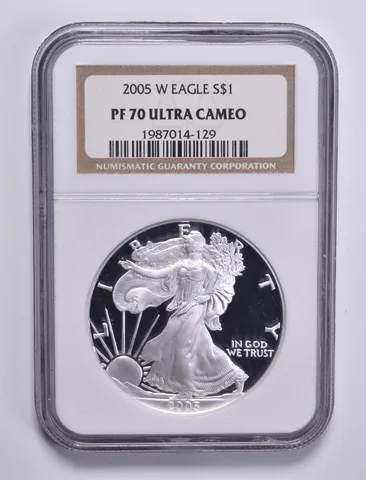 2005-W American Silver Eagle 1 Oz PF70 UCAM NGC Brown Label
