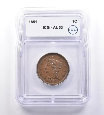 1851 Braided Hair Large Cent AU53 ICG *9212