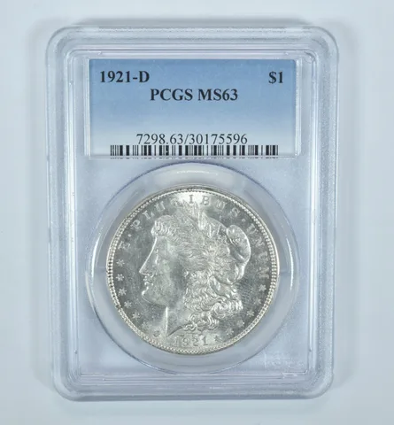1921-D Morgan Silver Dollar MS63 PCGS Blue Label