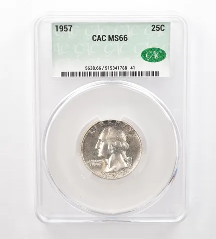 1957 Washington Quarter MS66 CAC CACg Nice Tone *7430