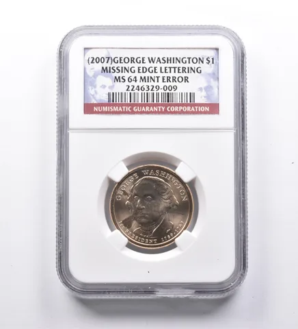 Mint Error MS64 (2007) George Washington Dollar Missing Edge Lettering NGC *9645