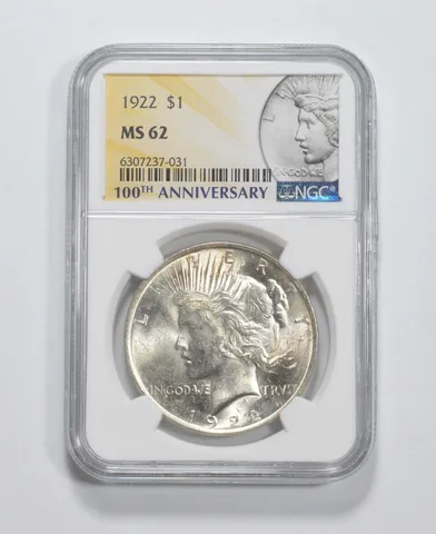 1922 Peace Silver Dollar MS62 NGC 100th Anniv 2021 Special Label