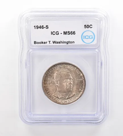 1946-S Booker T Washington Commemorative Half Dollar MS66 ICG Nice Tone *7536
