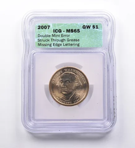 DBL Mint Error MS65 2007 George Washington $1 Missing Edge Lettering ICG a9631