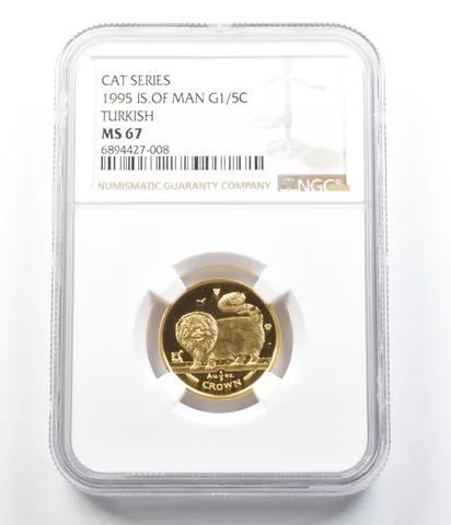 1995 Isle Of Man 1/5 Crown Gold Cat Series Turkish MS67 NGC *4443