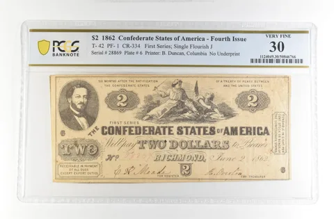 1862 $2 Confederate States America Large Note T-42 PF-1 CR-334 VF 30 PCGS *4194