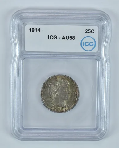 1914 Barber Quarter Quarter AU58 ICG *9148