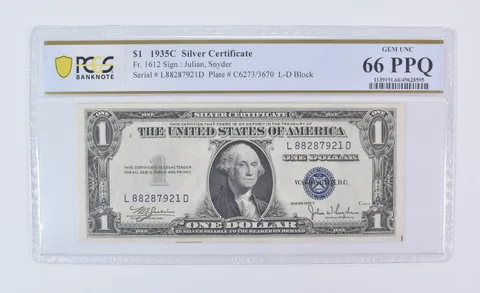 1935 C $1 Silver Certificate Fr#1612 Gem Unc 66 PPQ PCGS