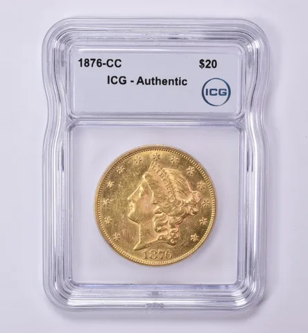 1876-CC $20 Liberty Head Gold Double Eagle Authentic ICG *0497