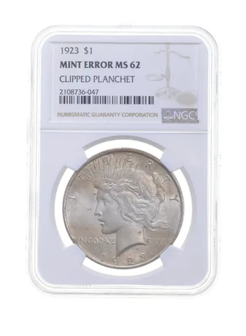 MS62 MINT ERROR 1923 Peace Silver Dollar - Clipped Planchet - Graded NGC *4222