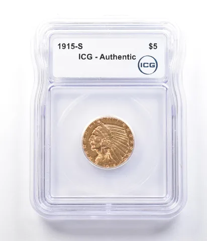 1915-S $5 Indian Head Gold Half Eagle Authentic ICG a2897