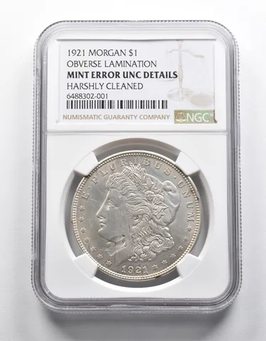 Mint Error UNC Details 1921 Morgan Silver Dollar OBV Lamination NGC a1967