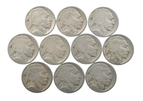 Lot 10 5c RAISED GROUND 1913 Buffalo Nickels First Year Issue! May be P/D/S *636